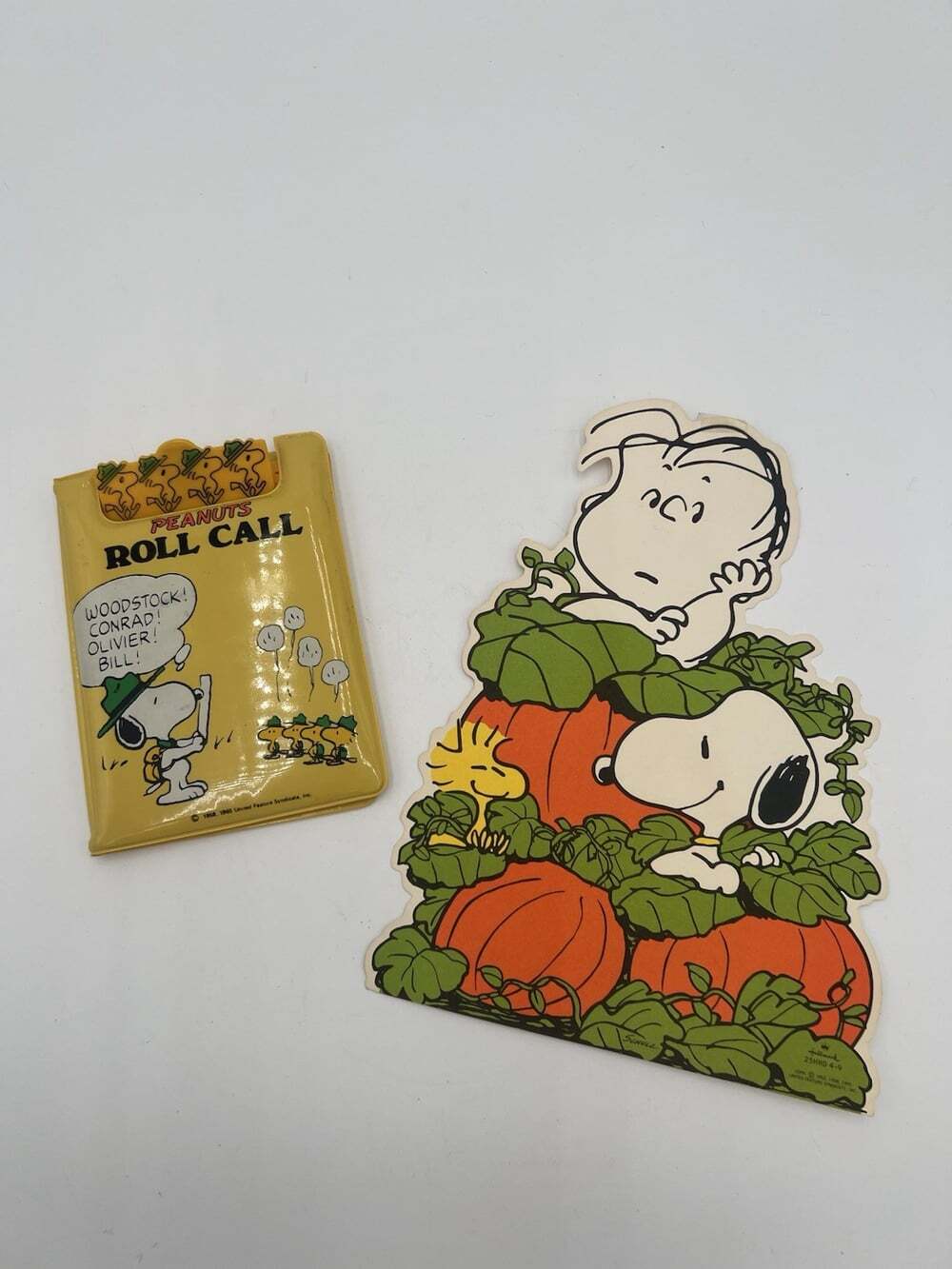Vintage Peanuts Snoopy Halloween Hallmark Die Cut + Roll Call Notepad Woodstock